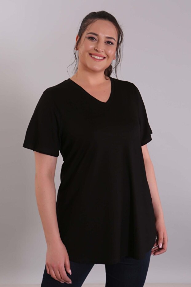 Kadın Siyah V Yaka Basıc Bluz - 3