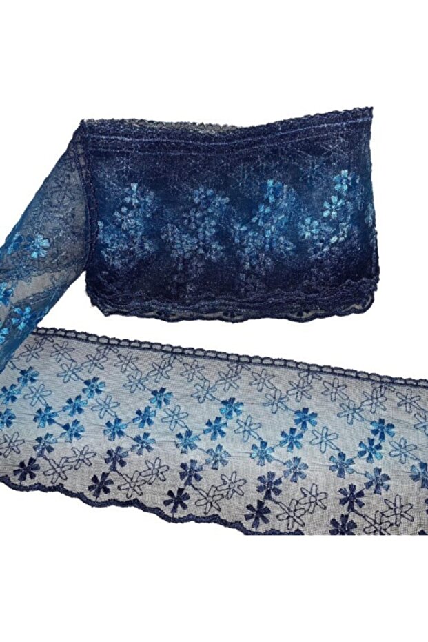 Mavi Çiçekli Fransız Danteli En:15 Cm (2 METRE) - 1