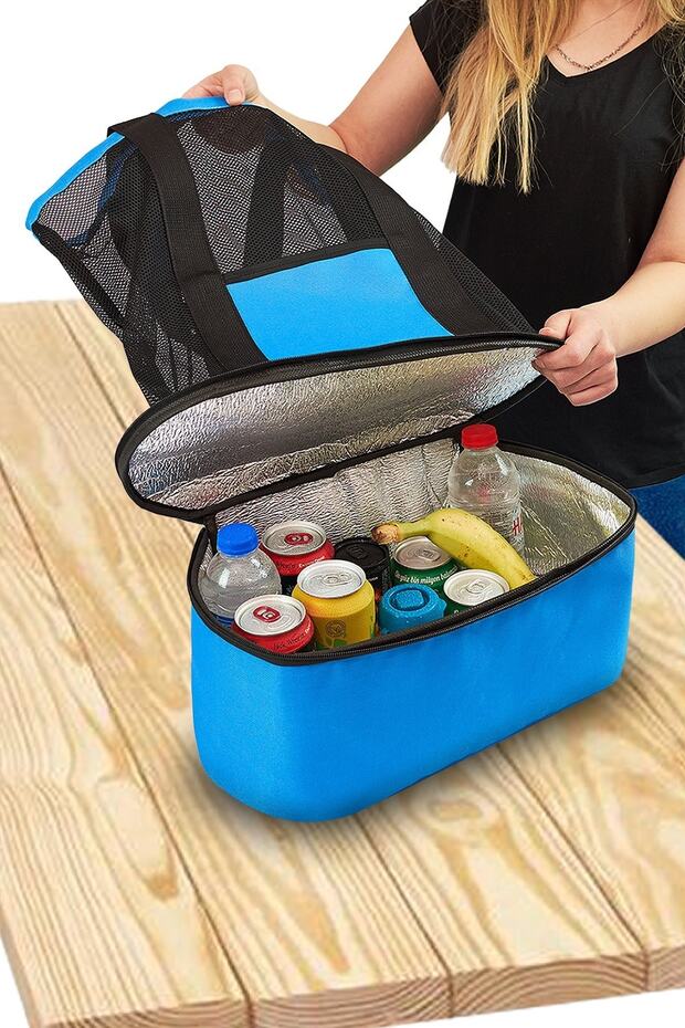 Camping Beach Picnic Travel Bag with Icebox Thermos Food Beverage Fruit Cold Holder Bag (blue)