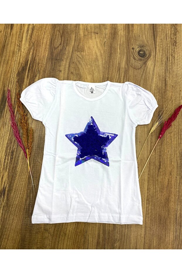 Girl's Star Sequin T-Shirt 23 April Performance Outfit