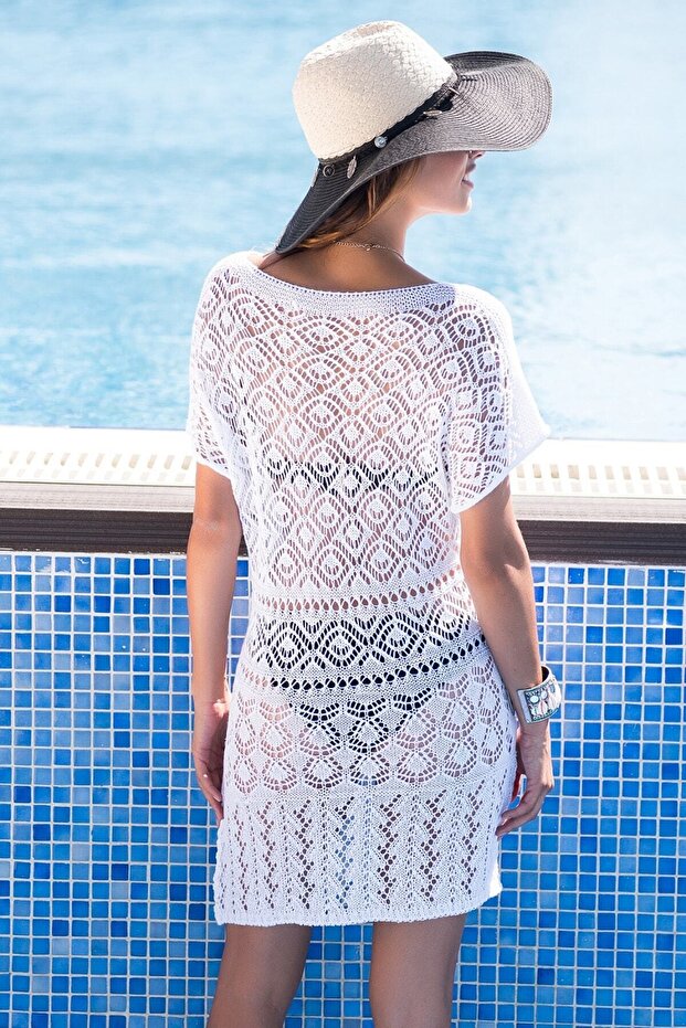 Tek Omuz Açık Dantel Örme Elbise - 2