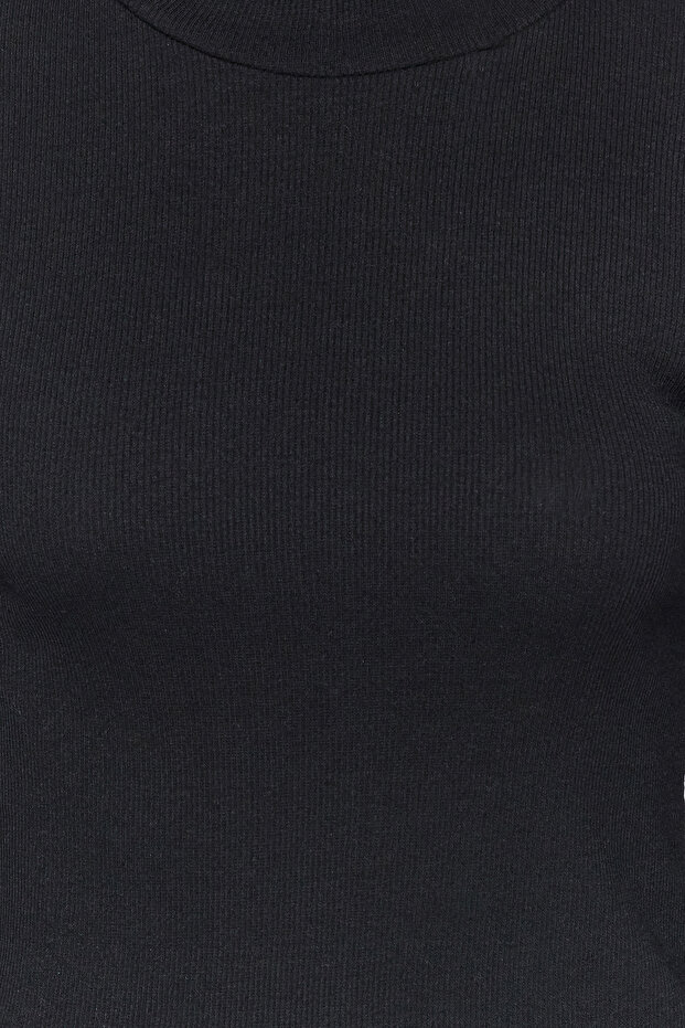 Siyah-Beyaz 2'li Paket Fitilli Dik Yaka Fitted/Vücuda Oturan Uzun Kol Esnek Örme Bluz TWOAW24BZ00257 - 5