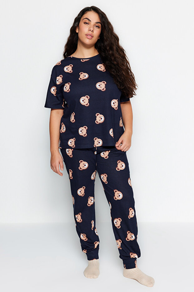 Lacivert Ayıcık Desenli Örme Pijama Takımı TBBAW23AI00039 - 3