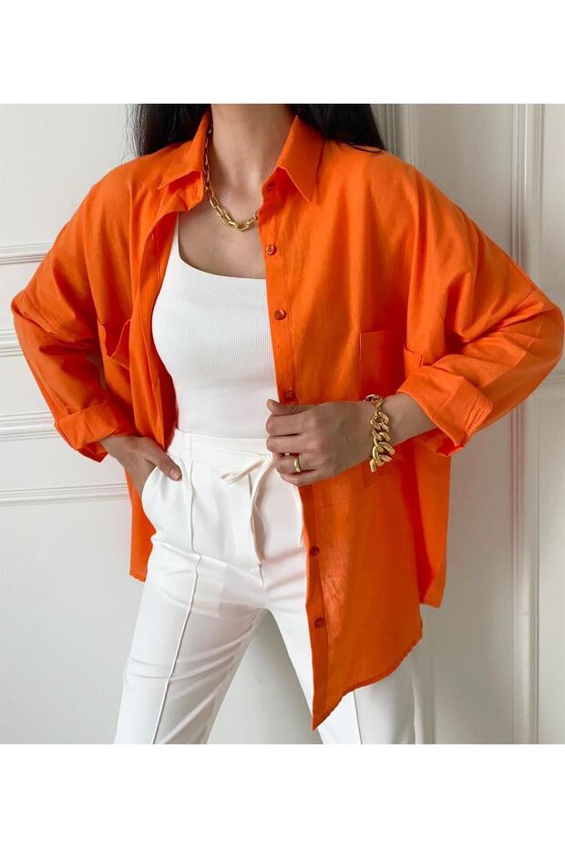 Oversize Keten Gömlek - 2