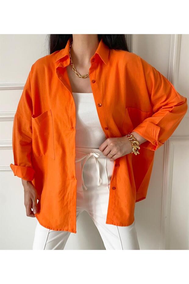 Oversize Keten Gömlek - 3