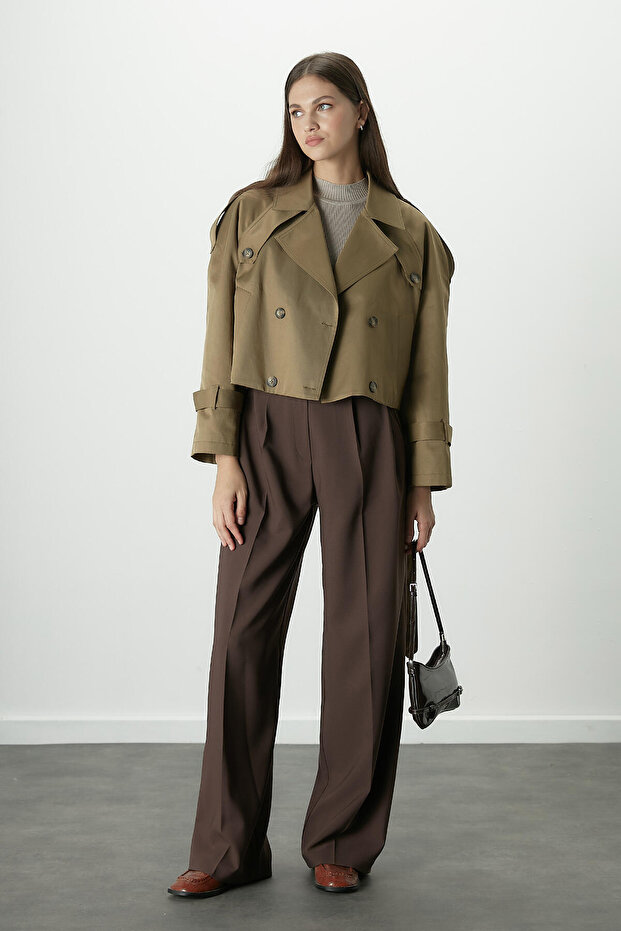 DONA PLISOWANE SPODNIE PALAZZO JASNY BRĄZ - 2