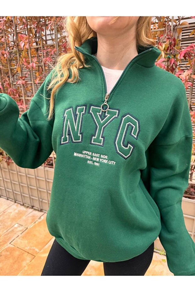 NYC Embroidered Zip-Up Sweatshirt
