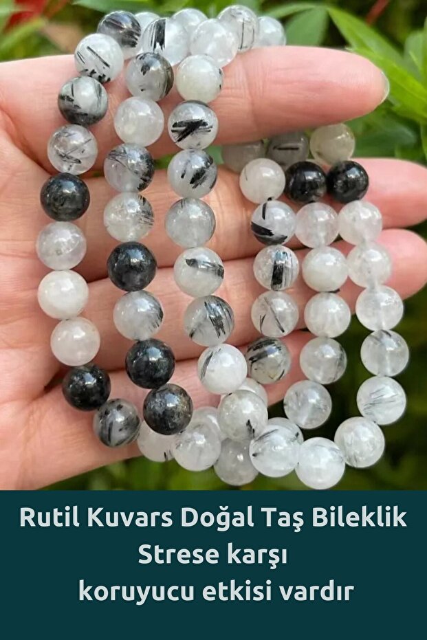 Rutil Quartz Real Natural Stone Bracelet (Reduces Fatigue and Herbity) 8 Mm Aa Quality