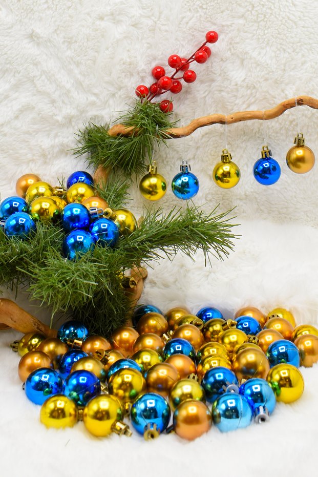 3 cm 72 Pieces Blue-Gold Cici Ball Christmas Pine Tree Ornament
