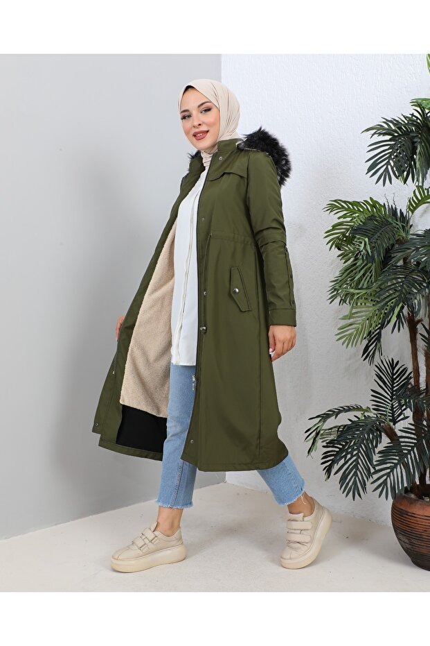 KMKKOMBİN WATER REPELLENT WINTER CLOTH WITH FUR INNER SIZED HIJAB COAT COAT