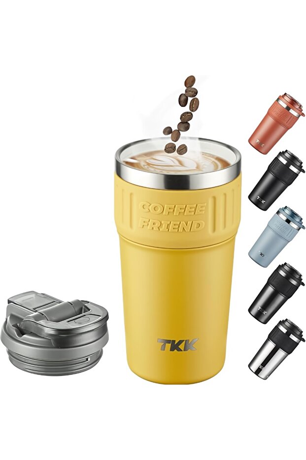 Ceramic CapInsulated Coffee Thermos with Hot Iced Beverage Hanger Double Wall Vacuum Leak Proof t2023