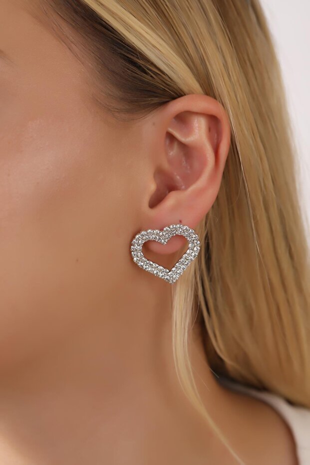 Silver Color Heart Patterned Stone Earrings Mini Heart Earrings Waterway Earrings