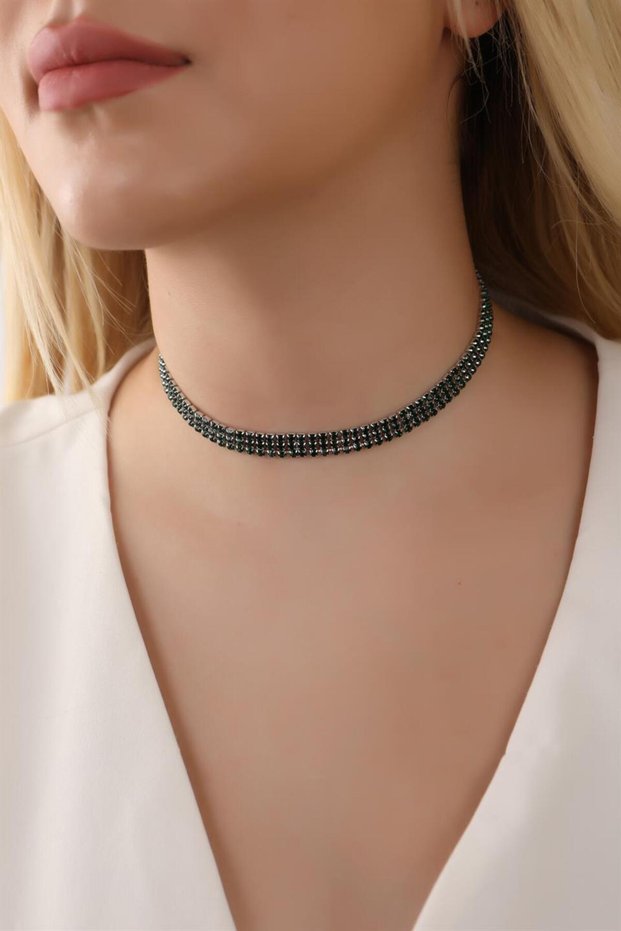 Green Color Waterway 3 Row Stone Choker Necklace Stone Necklace Trend Choker Necklace Choker