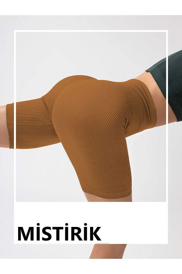 Dublin Model Fitilli Örme Şort Seamless Model Biker Şort Spor Şort Kısa Şort Caramel Renk - 6