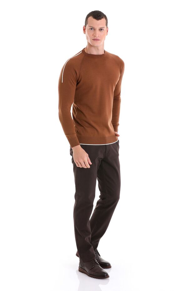Brown Regular Fit Jacquard Crew Neck Wool Knitwear Sweater