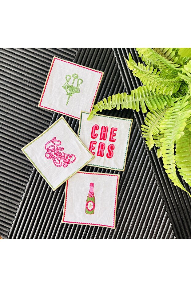 Cheers Themed Set of 4 Cocktail Napkins
