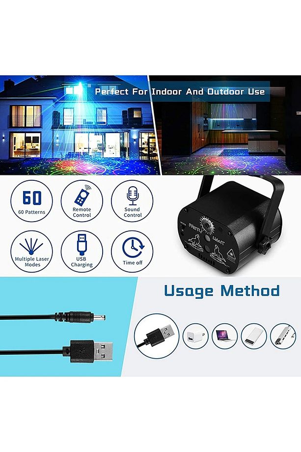 DİSKO LAZER PROJEKTÖR SES KONTROLLÜ RGB LED AYDINLATMALI MİNİ SAHNE PARTİ LAZER SHOW - 6