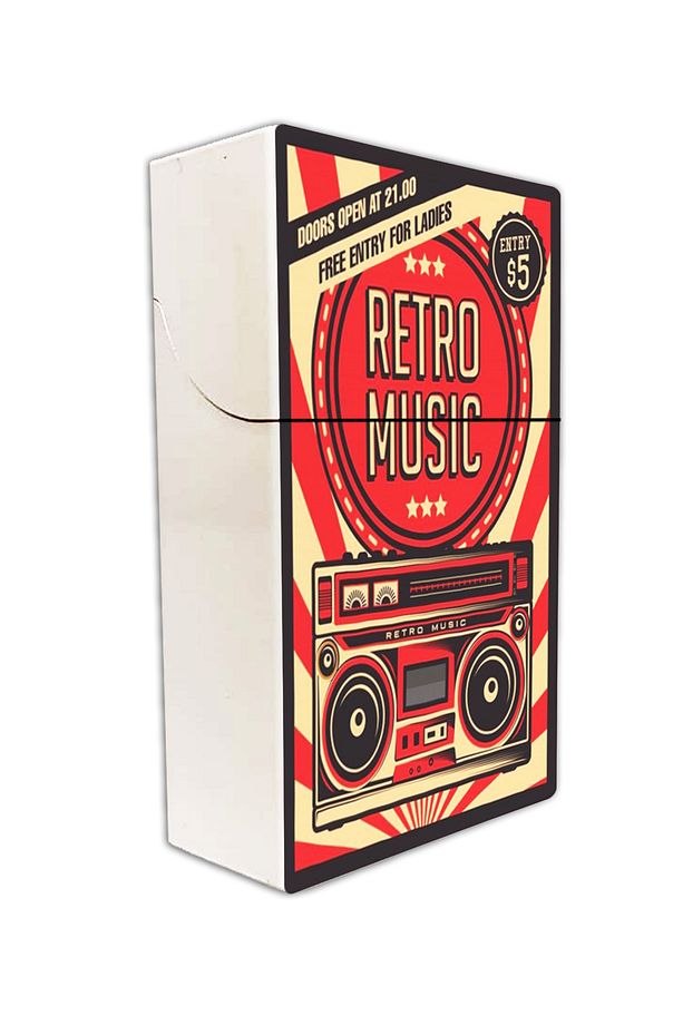Retro Music Baskılı Sigara Kutusu / Tabakası Standart Boy - 1