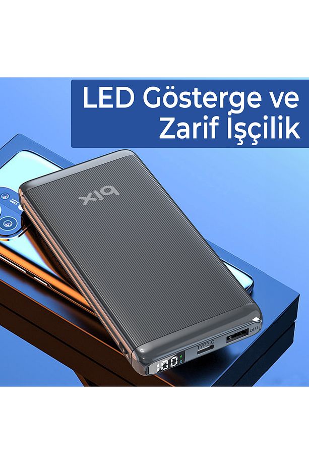 Bxpb107 10000mah 20w Pd Type-c Usb-a Scp 22.5w Qc 3.0 18w Çift Çıkışlı Led Ekranlı Powerbank Siyah - 5