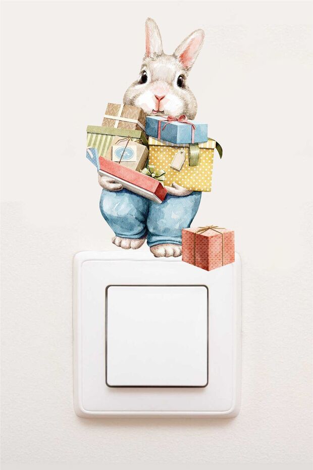 New Year's Eve Winter Concept Sticker New Year's Ornament Christmas Winter Concept Socket Sticker - Rabbit with a Gift