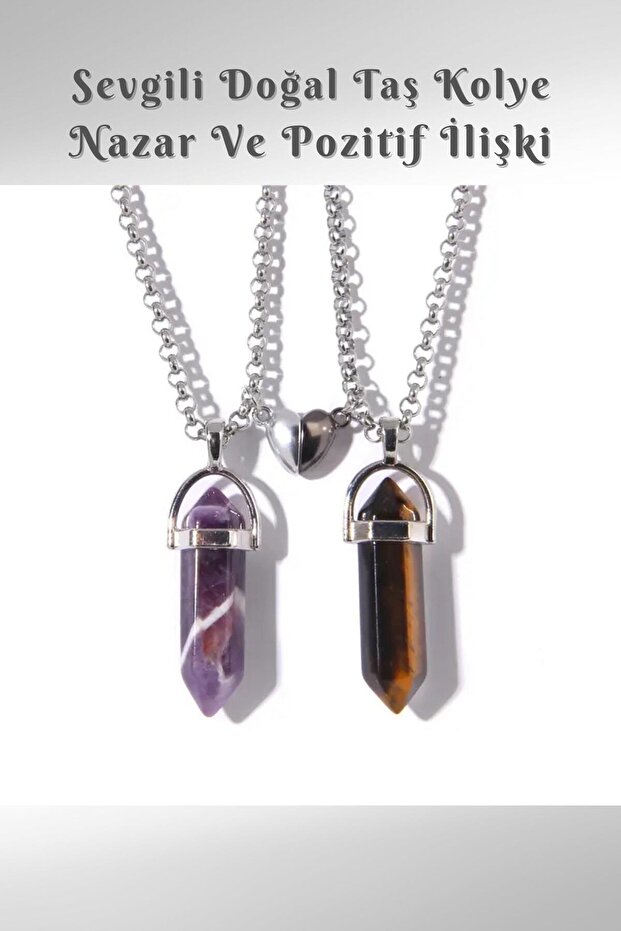 Certified Lover Steel Necklace Natural Stone Tiger's Eye, Amethyst