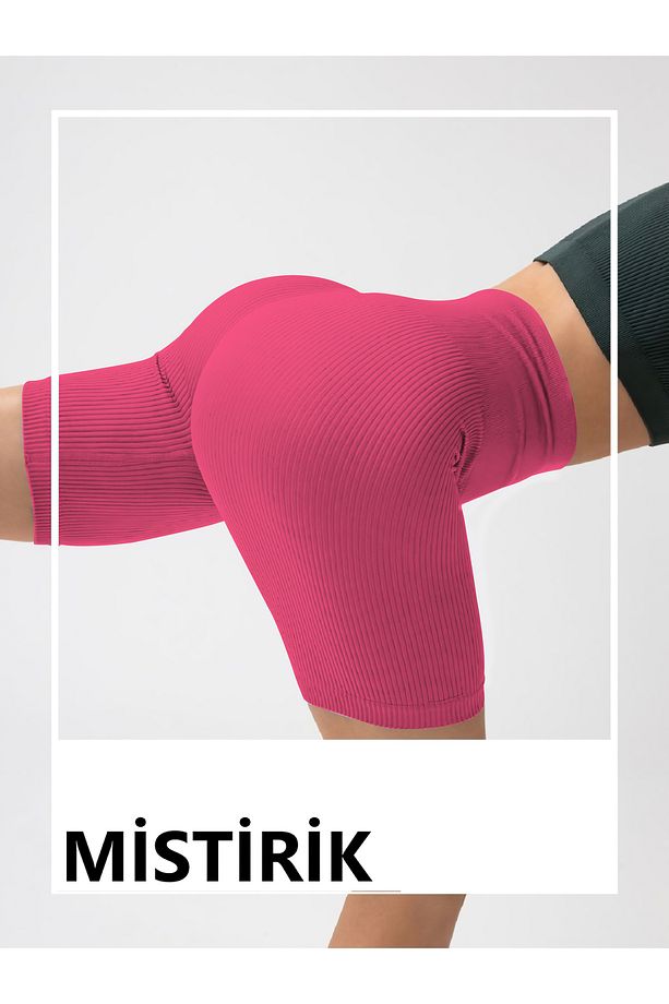 Dublin Model Fitilli Örme Şort Seamless Model Biker Şort Spor Şort Kısa Şort Şekerpembe Renk - 6