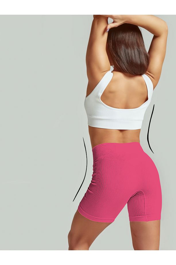 Dublin Model Fitilli Şort Biker Bisiklet Şort Seamless Model Şort Sporcu Şortu Şekerpembe Renk - 3