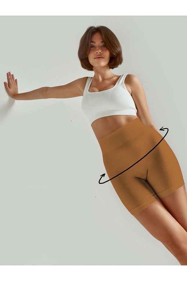 Dublin Model Fitilli Şort Biker Bisiklet Şort Seamless Model Şort Sporcu Şortu Caramel Renk - 1