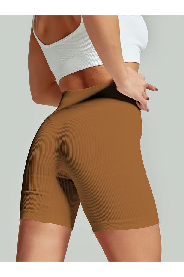 Dublin Model Fitilli Şort Biker Bisiklet Şort Seamless Model Şort Sporcu Şortu Caramel Renk - 8