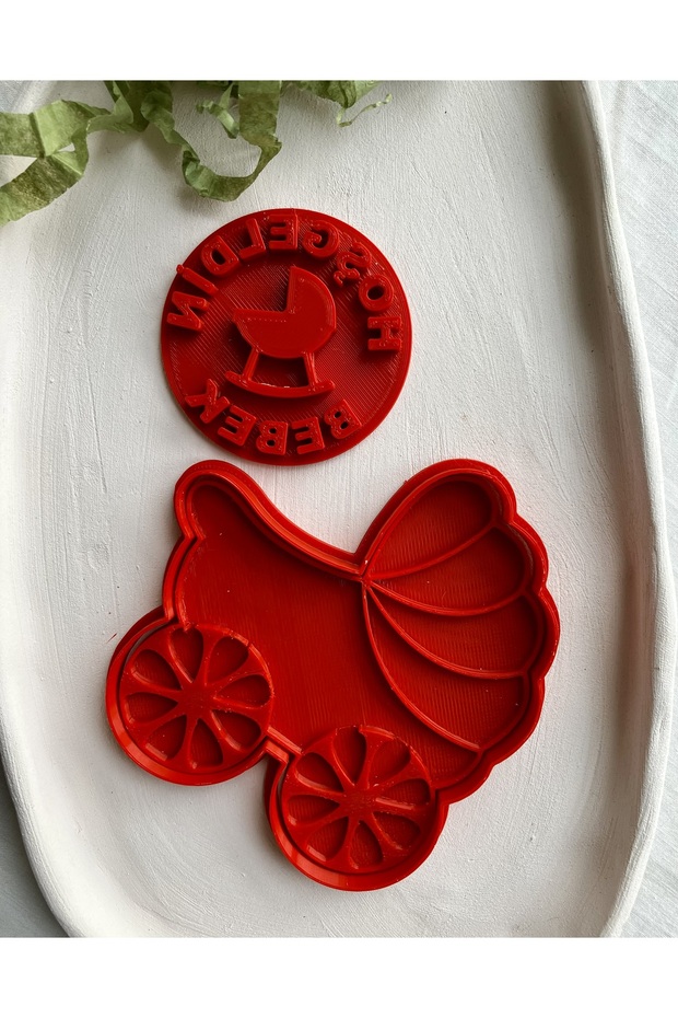 Newborn Baby Stroller Formed Mold and Welcome Baby Cookie Ceramic Polymer Clay Seal Set