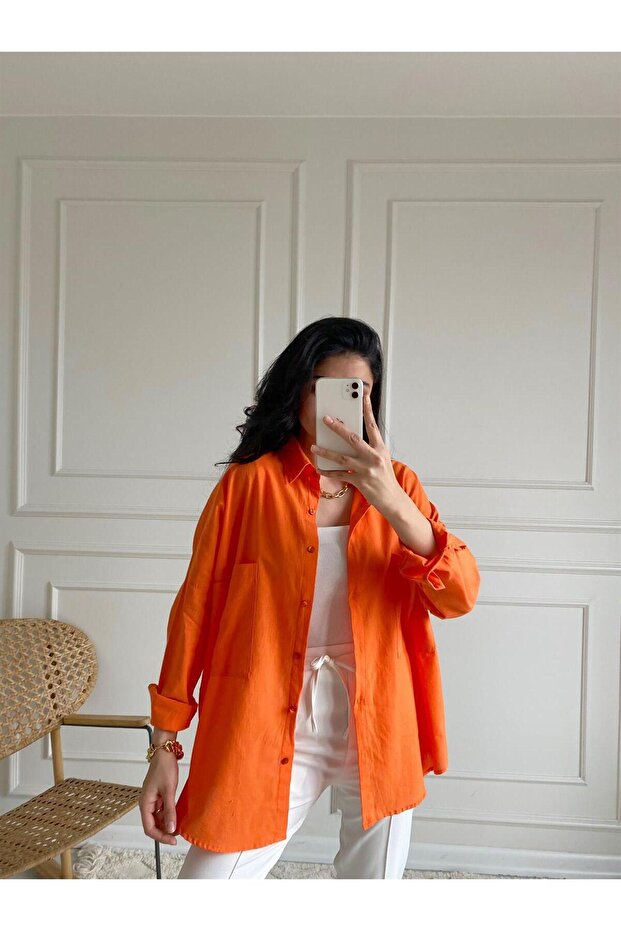 Oversize Keten Gömlek - 1