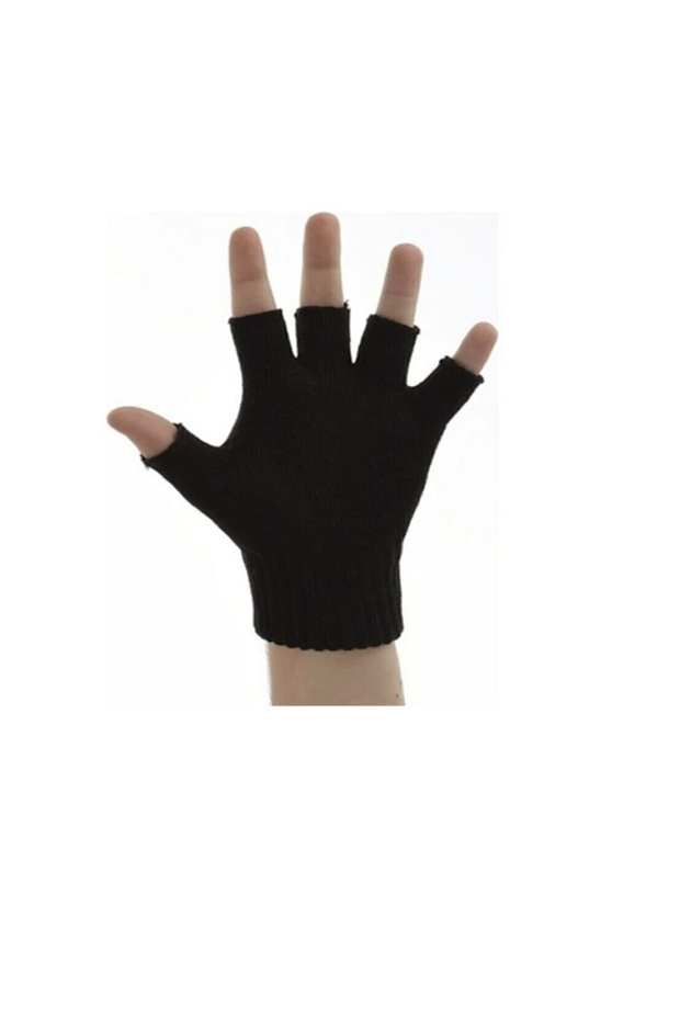 Fingerless Cut-Out Half Finger Gloves Unisex Black Winter