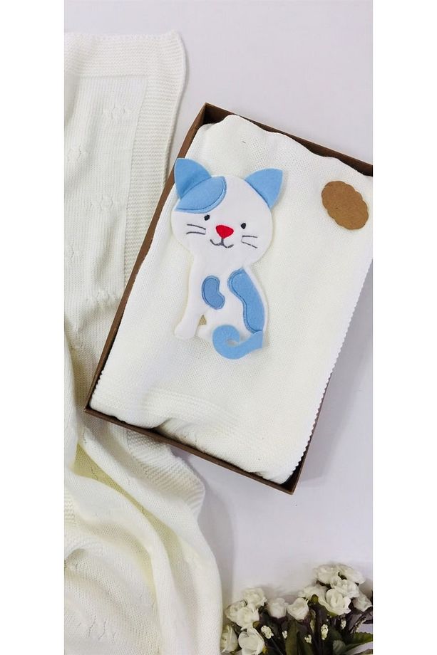 Kedi Detaylı Örme Triko Bebek Battaniyesi - 2