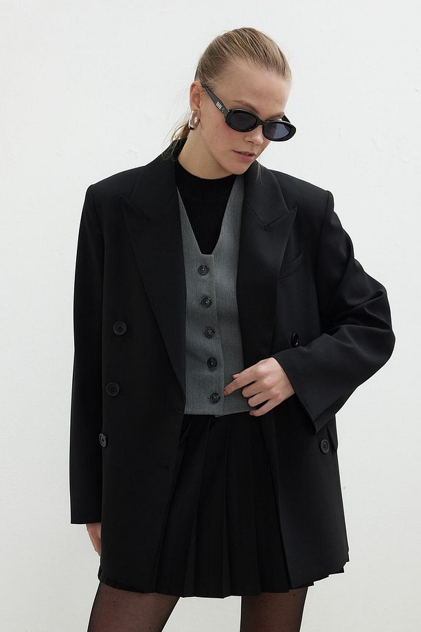 OVERSİZE KRUVAZE BLAZER CEKET SİYAH - 5