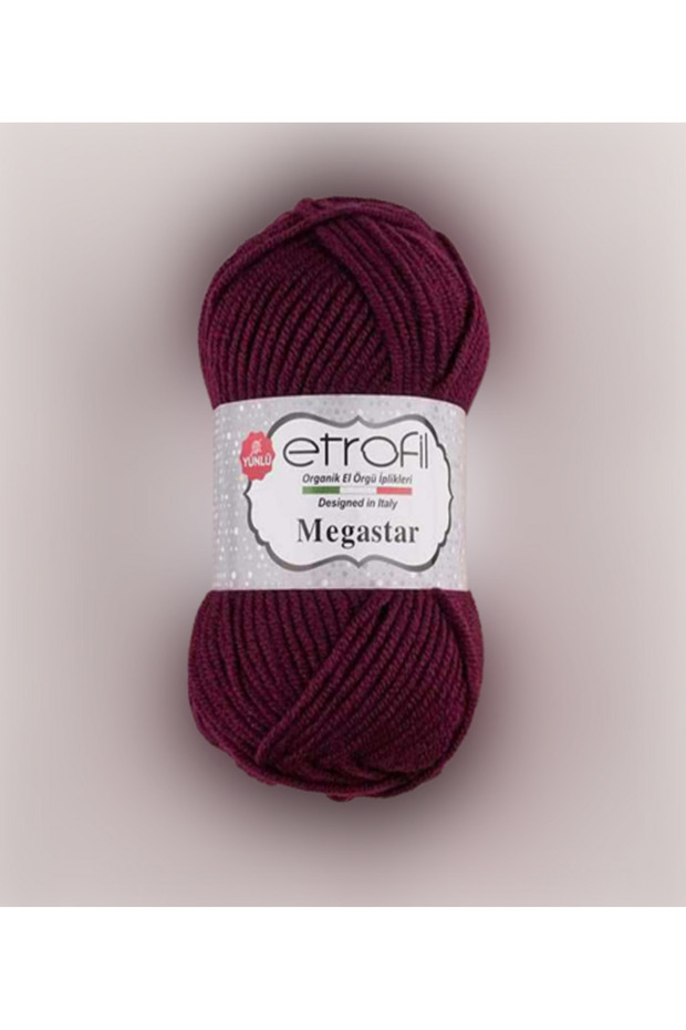 Megastar 70609 Eggplant Color 25% Wool Blended Thick Thread Cardigan Vest Scarf Beanie Thread