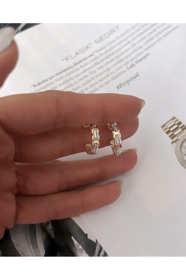 Baget Taşlı Halka Küpe - 2