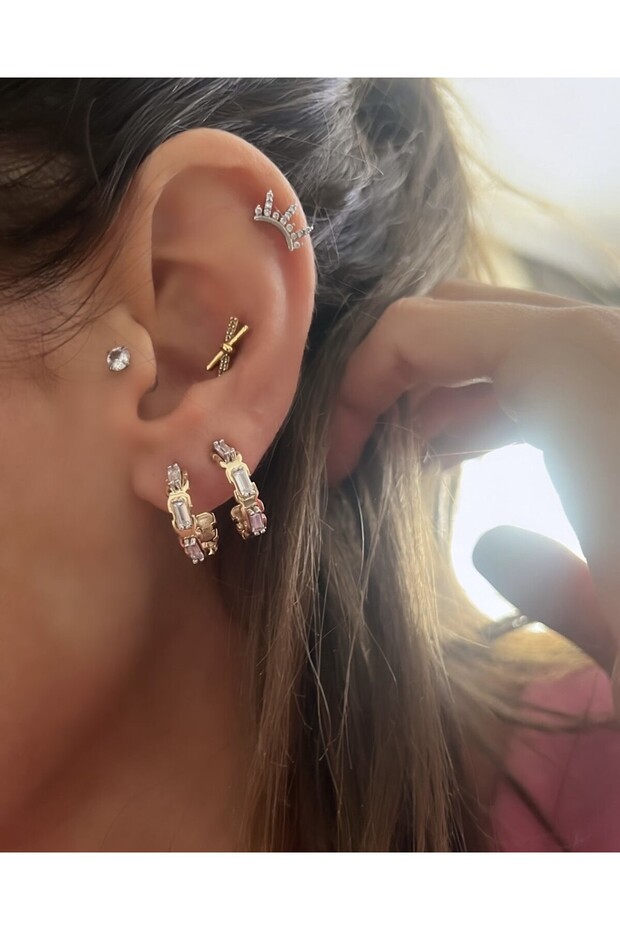 Baget Taşlı Halka Küpe - 1