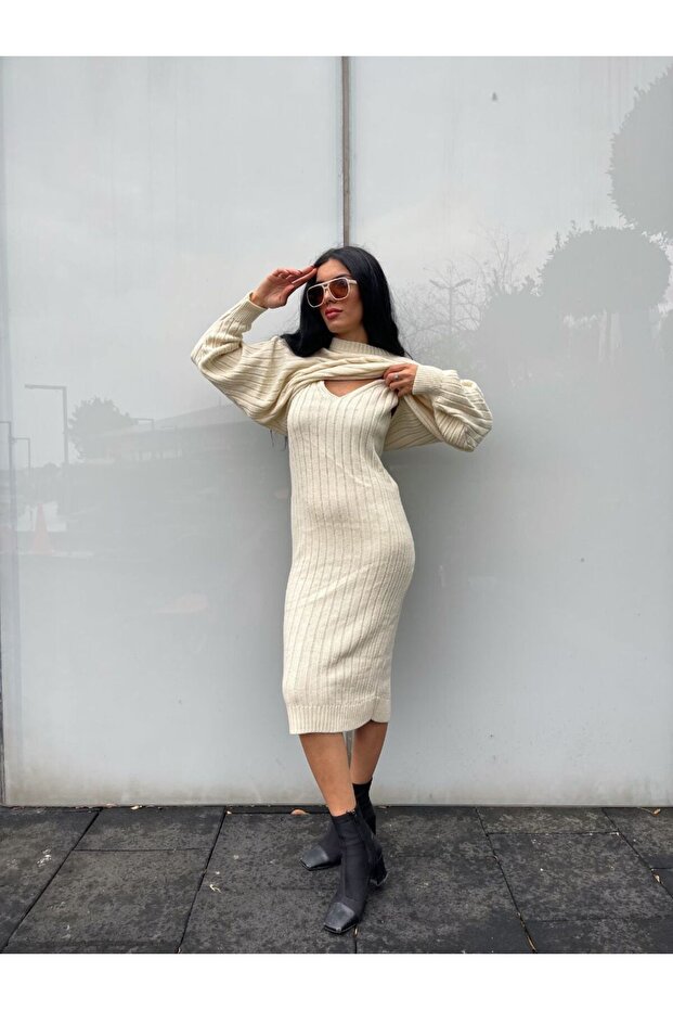 Damen-Strickpullover-Set mit Trägern - 1