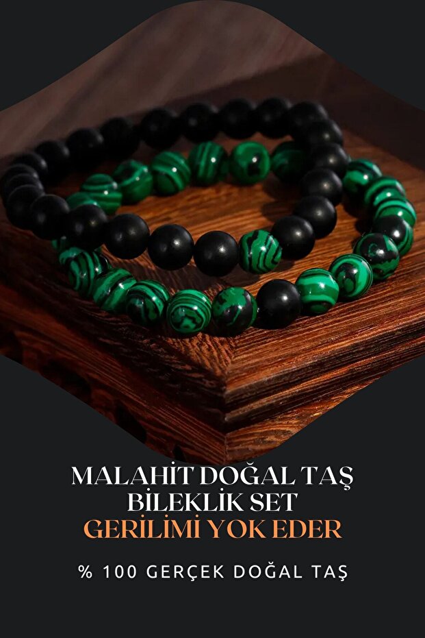 Sertifikalı Malakit Doğal Taş Bileklik Set 8 Mm ( Gerilimi Yok Eder ) - 1