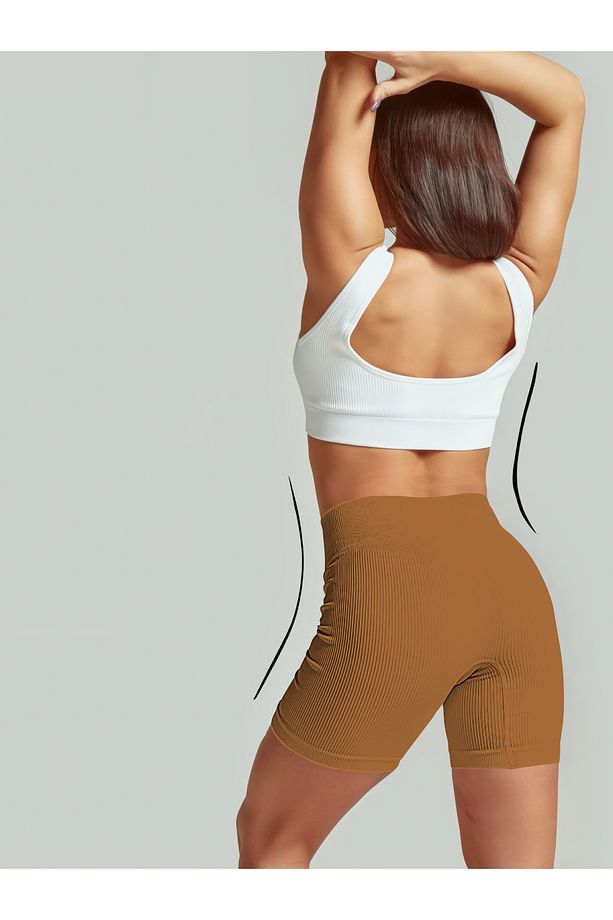 Dublin Model Fitilli Şort Biker Bisiklet Şort Seamless Model Şort Sporcu Şortu Caramel Renk - 3