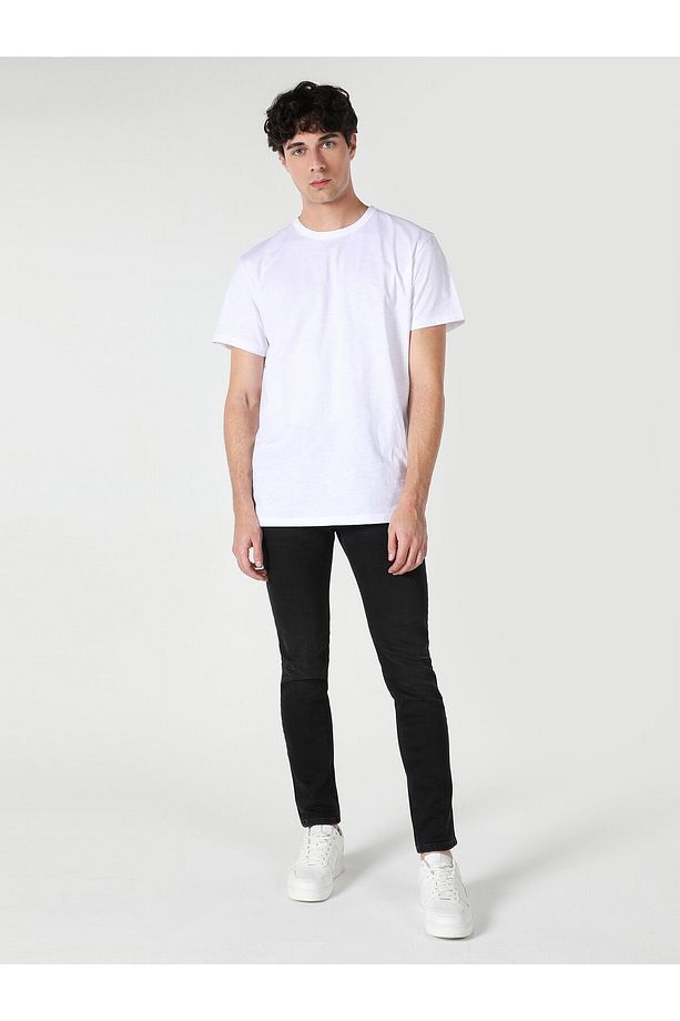 Regular Fit Bisiklet Yaka Basic Beyaz Erkek Kısa Kol Tişört - 3