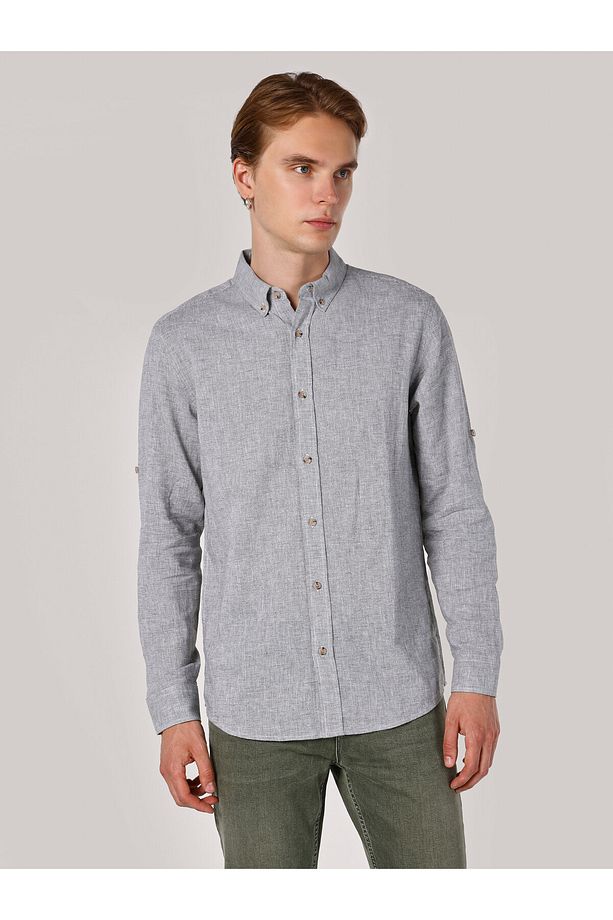 Regular Fit Yeşil Erkek Uzun Kol Gömlek - 1