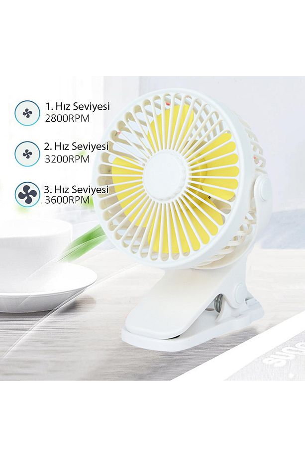 3 Kademe Şarjlı Mandallı 360° Taşınabilir Fan Vantilatör JH-006 - 7