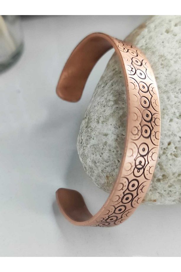 %100 Gerçek Saf Bakır Motifli Bakır Bileklik Enli Motifli Bileklik 17-18 cm - 1