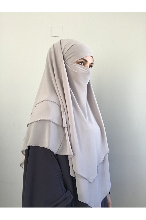 وشاح سوفليه حجاب خيمار مع حجاب ثلاث طبقات شيفون رمادي فاتح