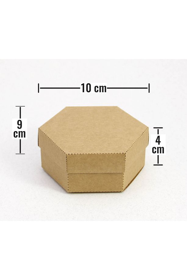 10 x 9 x 4 cm Altıgen Kapaklı Kraft Karton Kutu - 25 Adet - 4