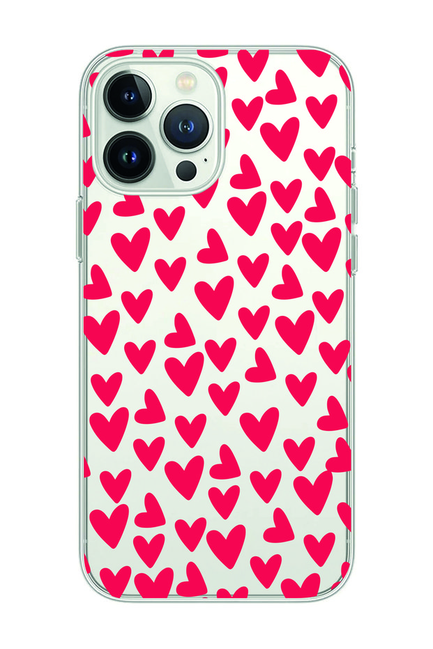 iPhone 15 Pro Max Compatible Heart Patterned Transparent Phone Case