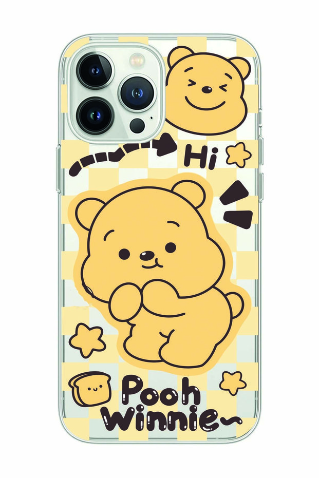 iPhone 15 Pro Max Compatible Winnie the Pooh Patterned Transparent Phone Case