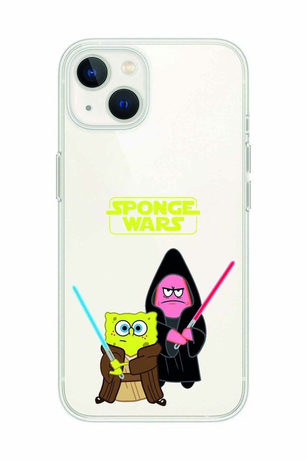 iPhone 14 Plus Compatible Sunger Bob Star Wars Patterned Transparent Phone Case