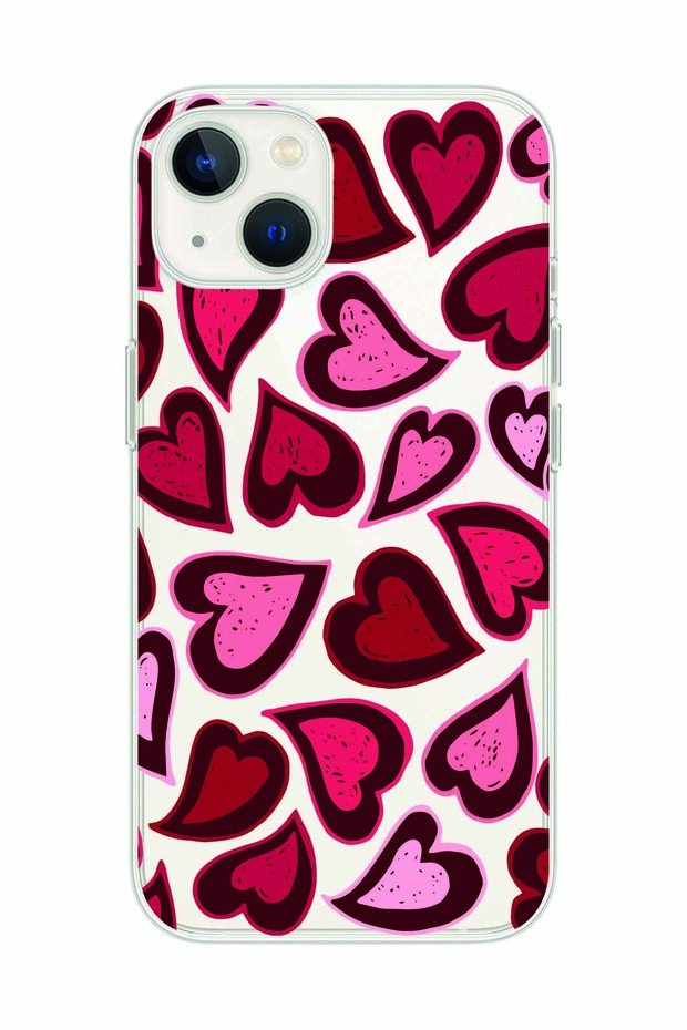 Heart Patterned Transparent Phone Case Compatible with iPhone 14